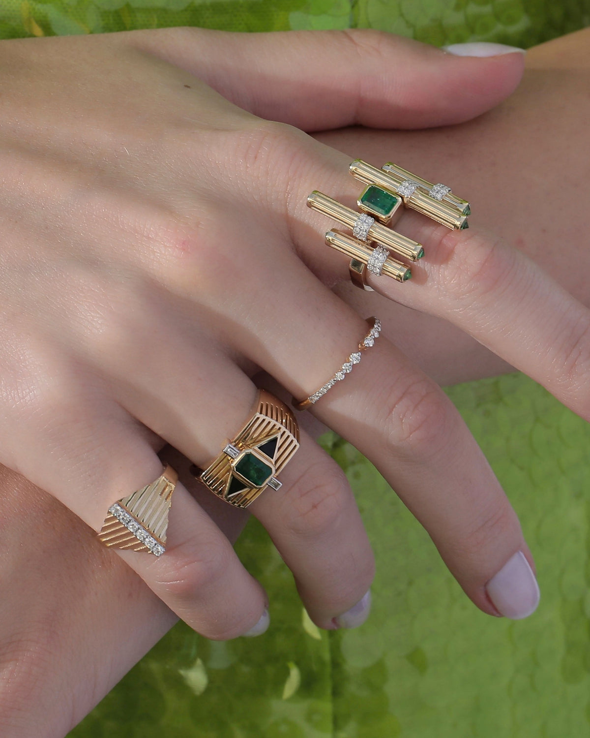 Chiara Tria Emerald Ring