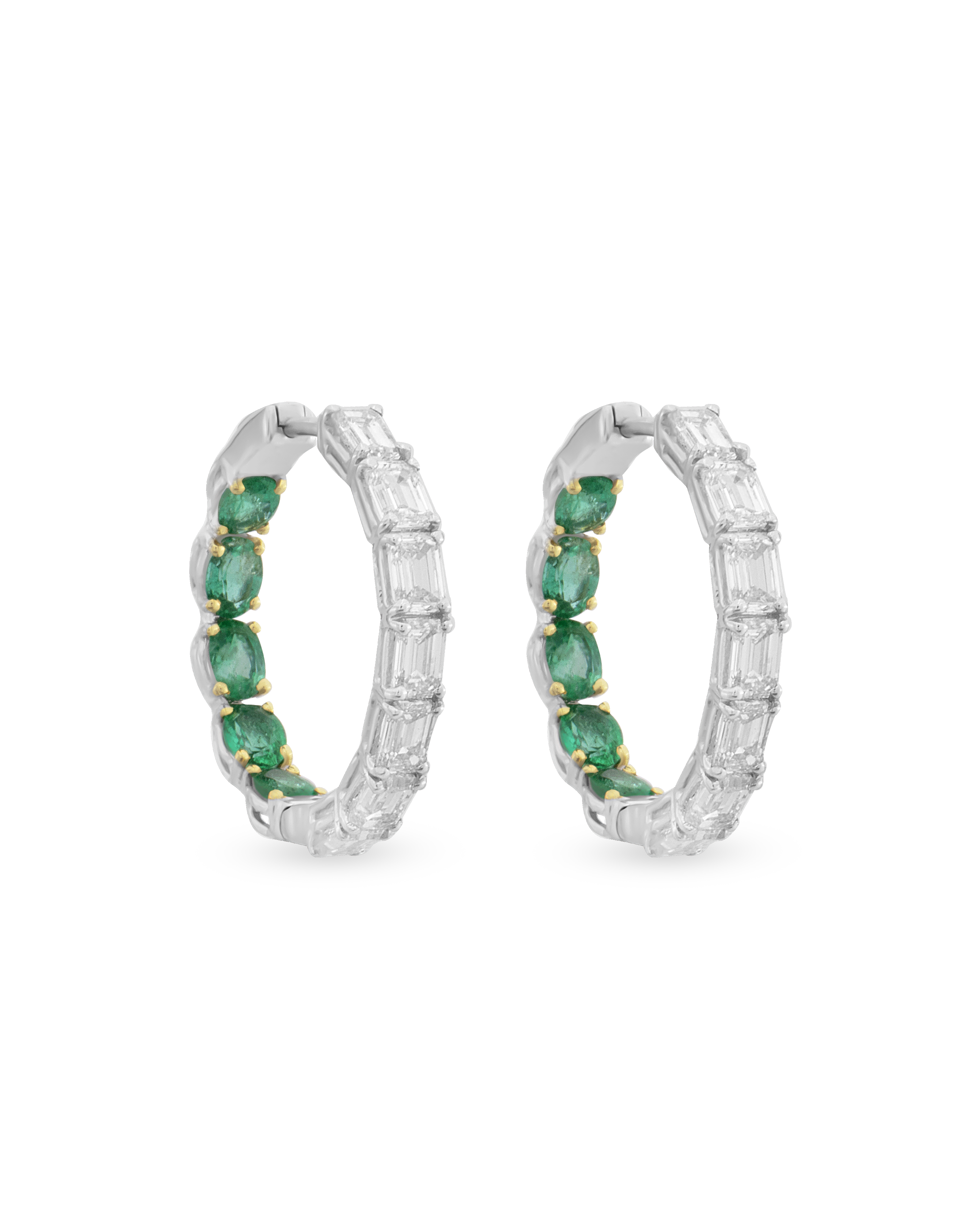 Baguette Glam Emerald Hoop Earrings