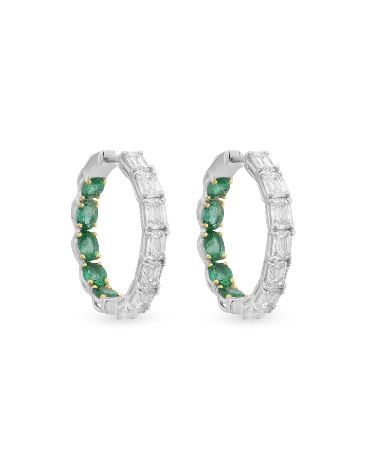 Baguette Glam Emerald Hoop Earrings
