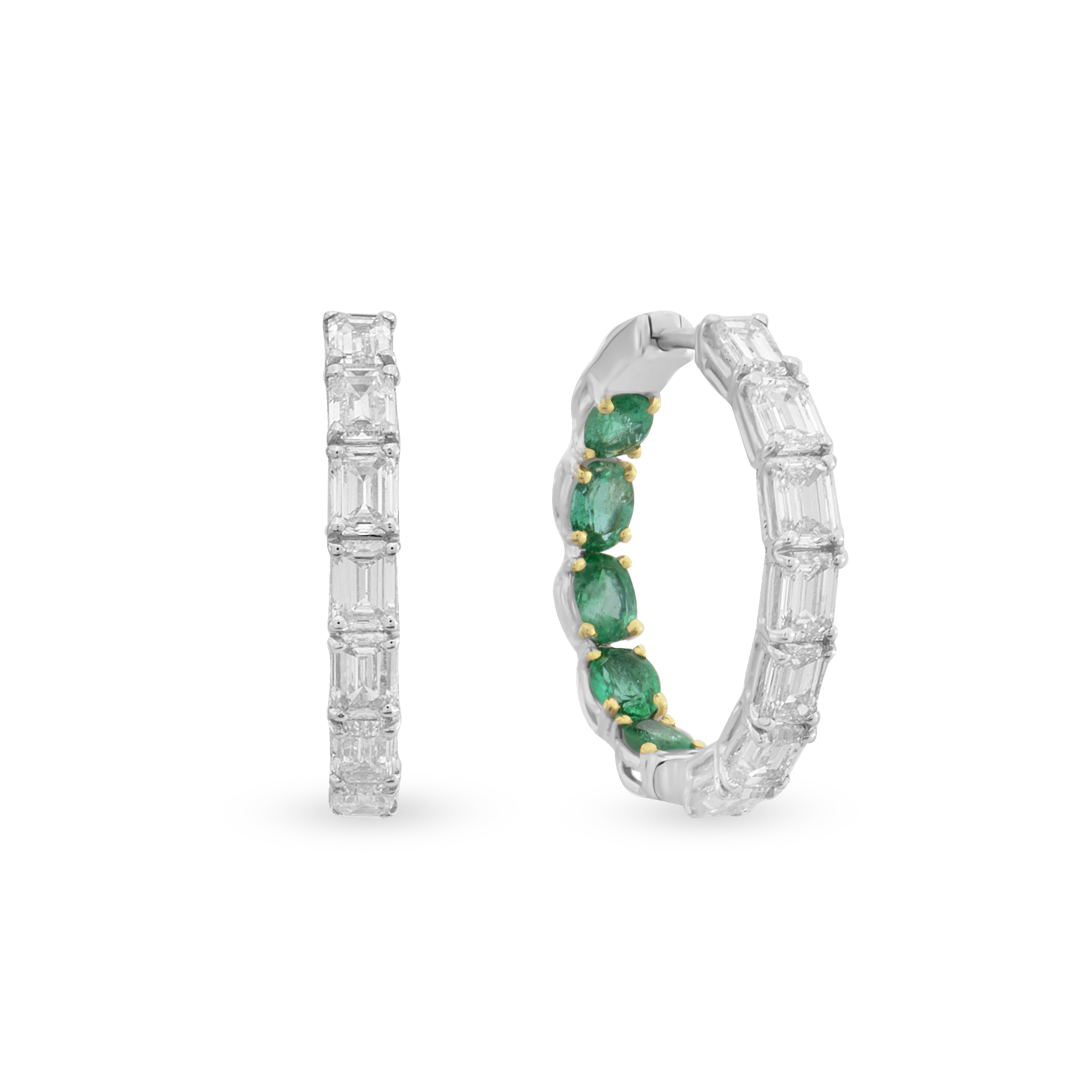 Baguette Glam Emerald Hoop Earrings