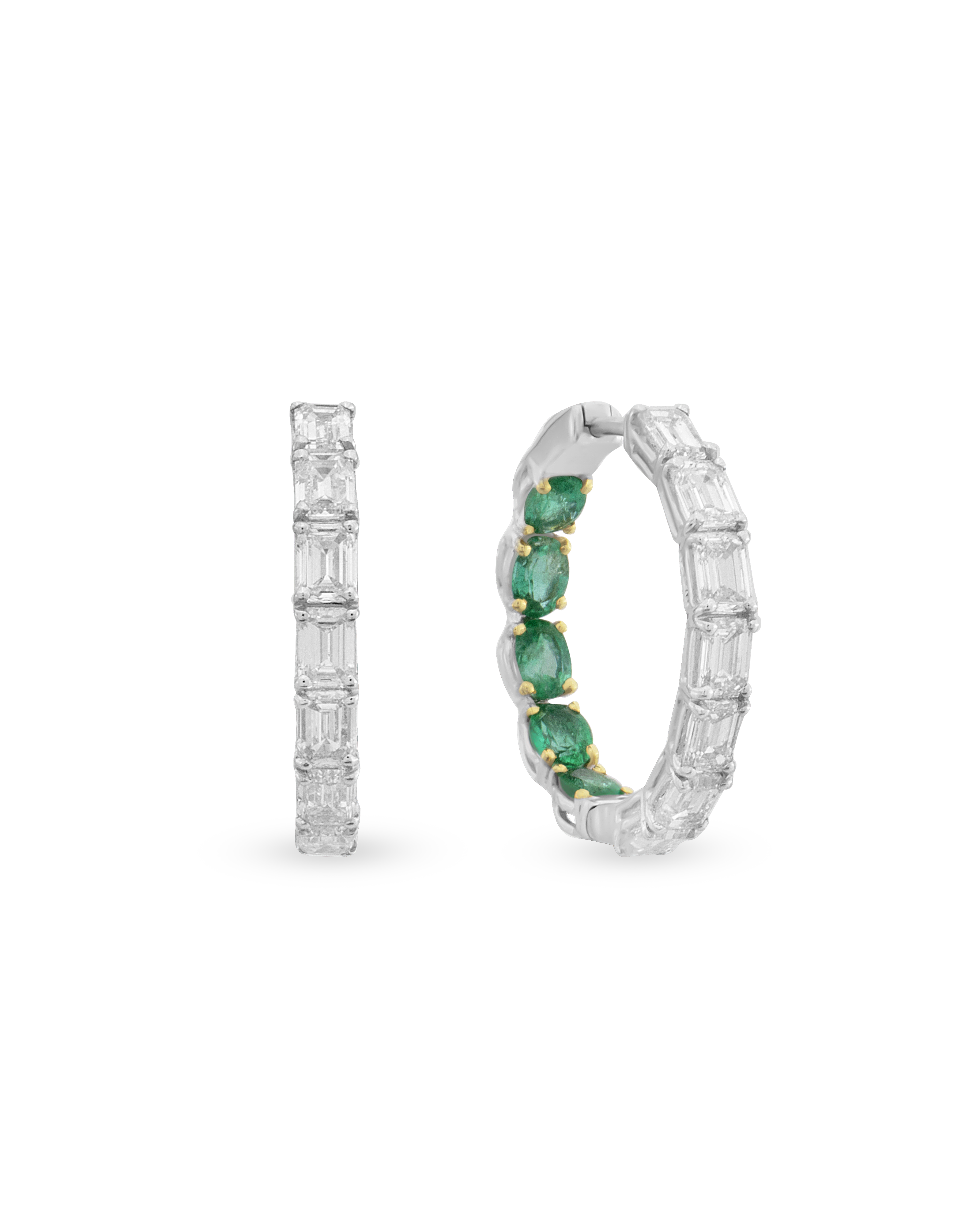 Baguette Glam Emerald Hoop Earrings