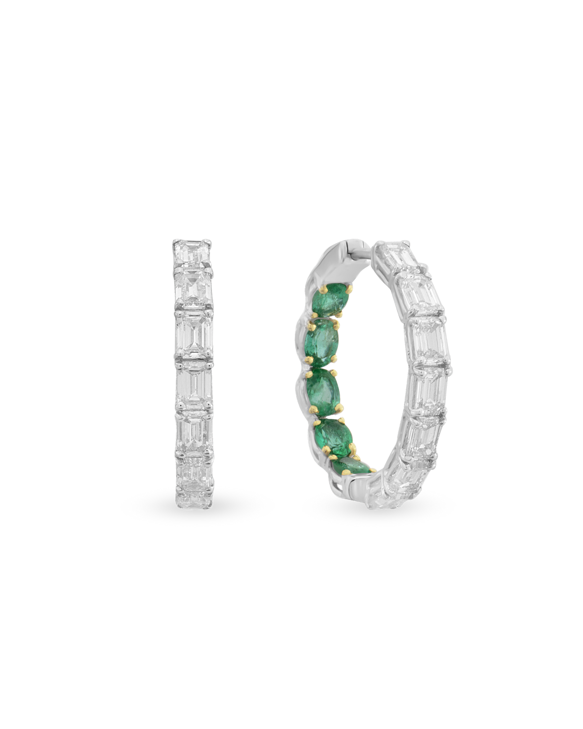 Baguette Glam Emerald Hoop Earrings