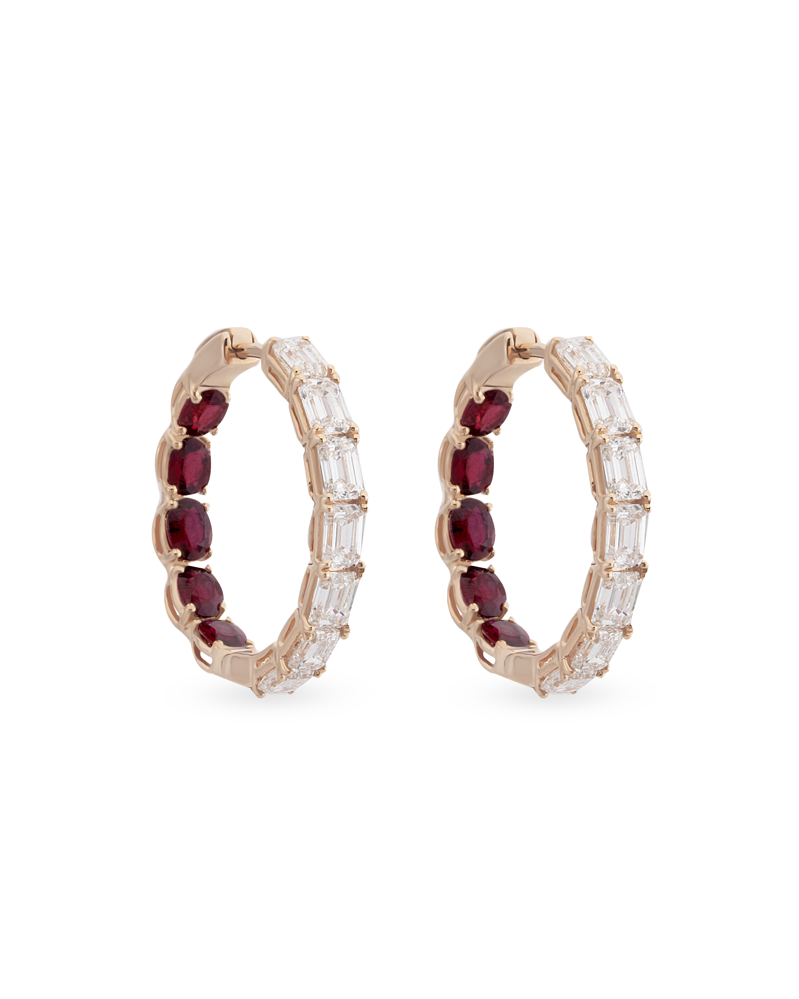 Baguette Glam Ruby Hoop Earrings