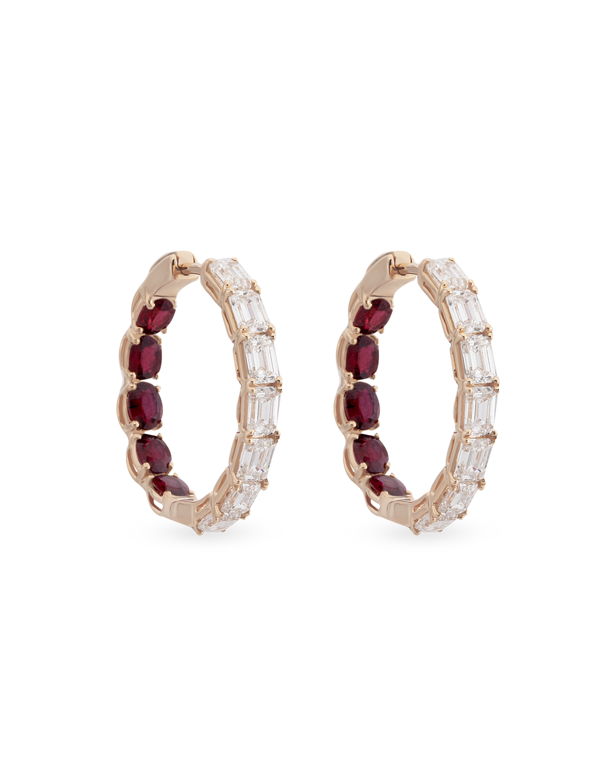 Baguette Glam Ruby Hoop Earrings