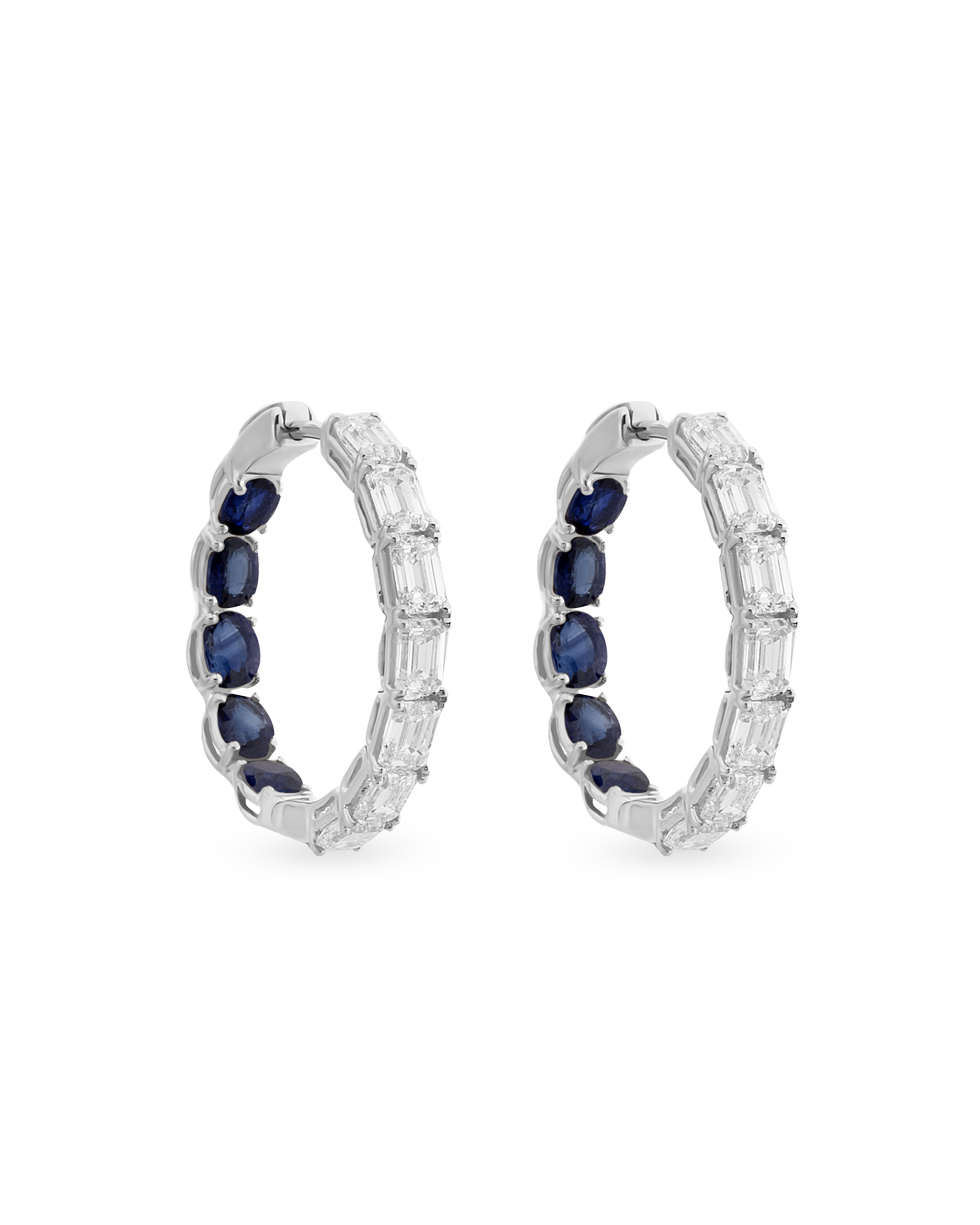 Baguette Glam Sapphire Hoop Earrings
