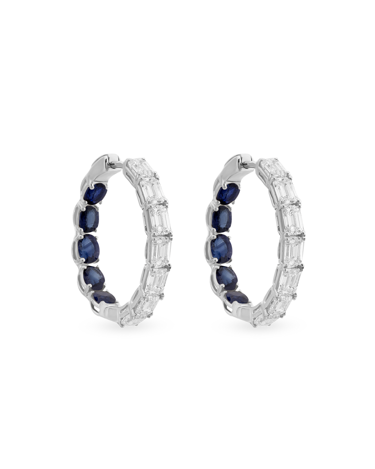 Baguette Glam Sapphire Hoop Earrings