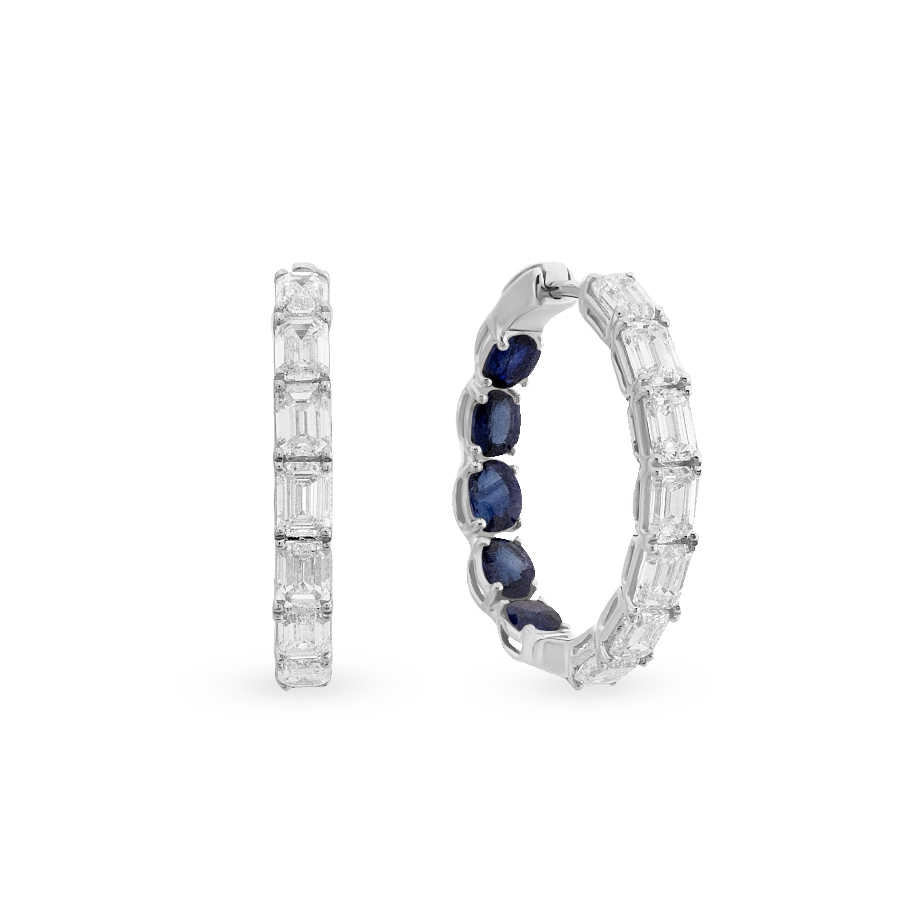 Baguette Glam Sapphire Hoop Earrings