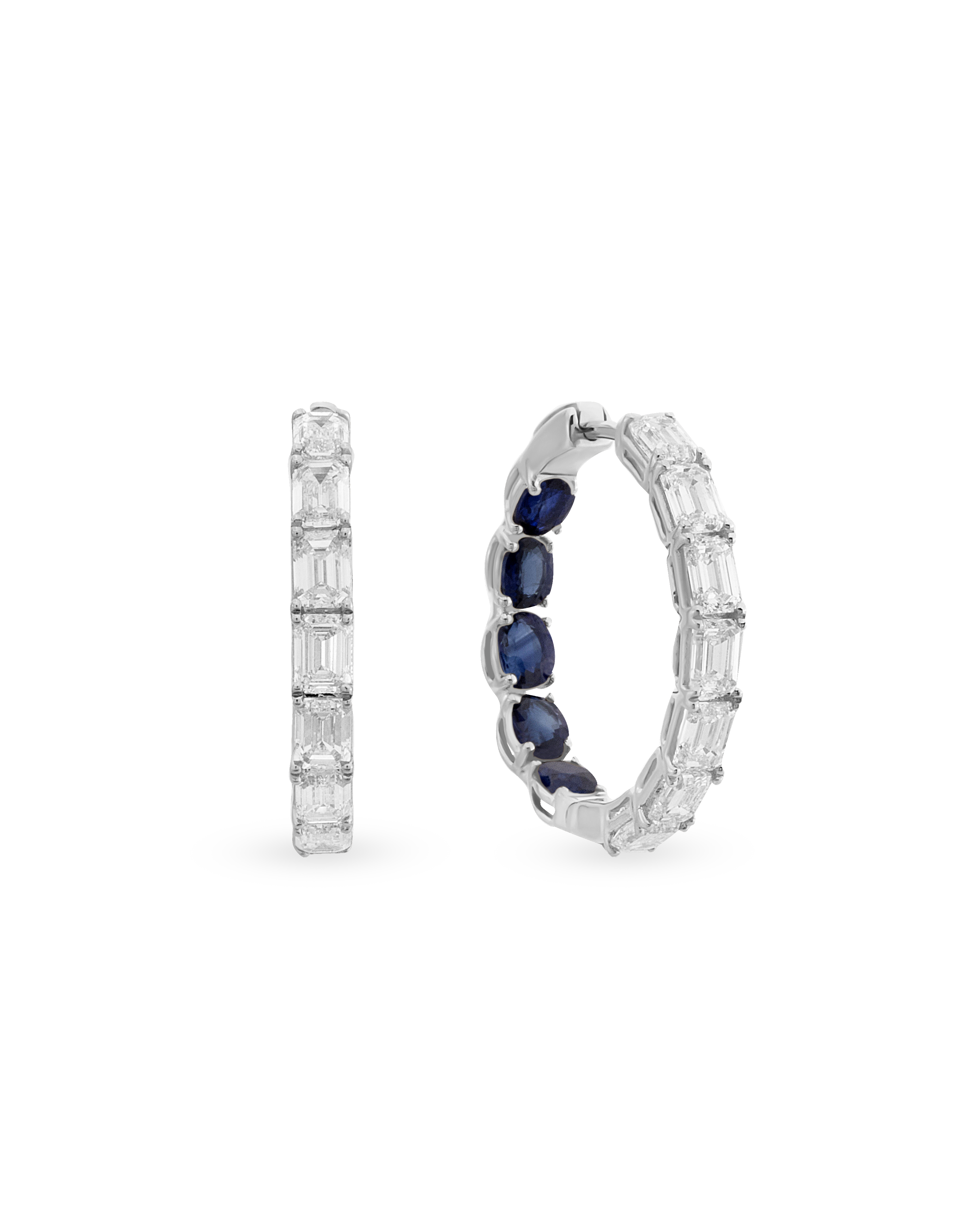 Baguette Glam Sapphire Hoop Earrings