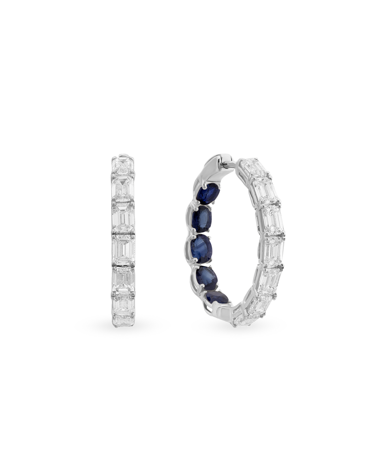 Baguette Glam Sapphire Hoop Earrings