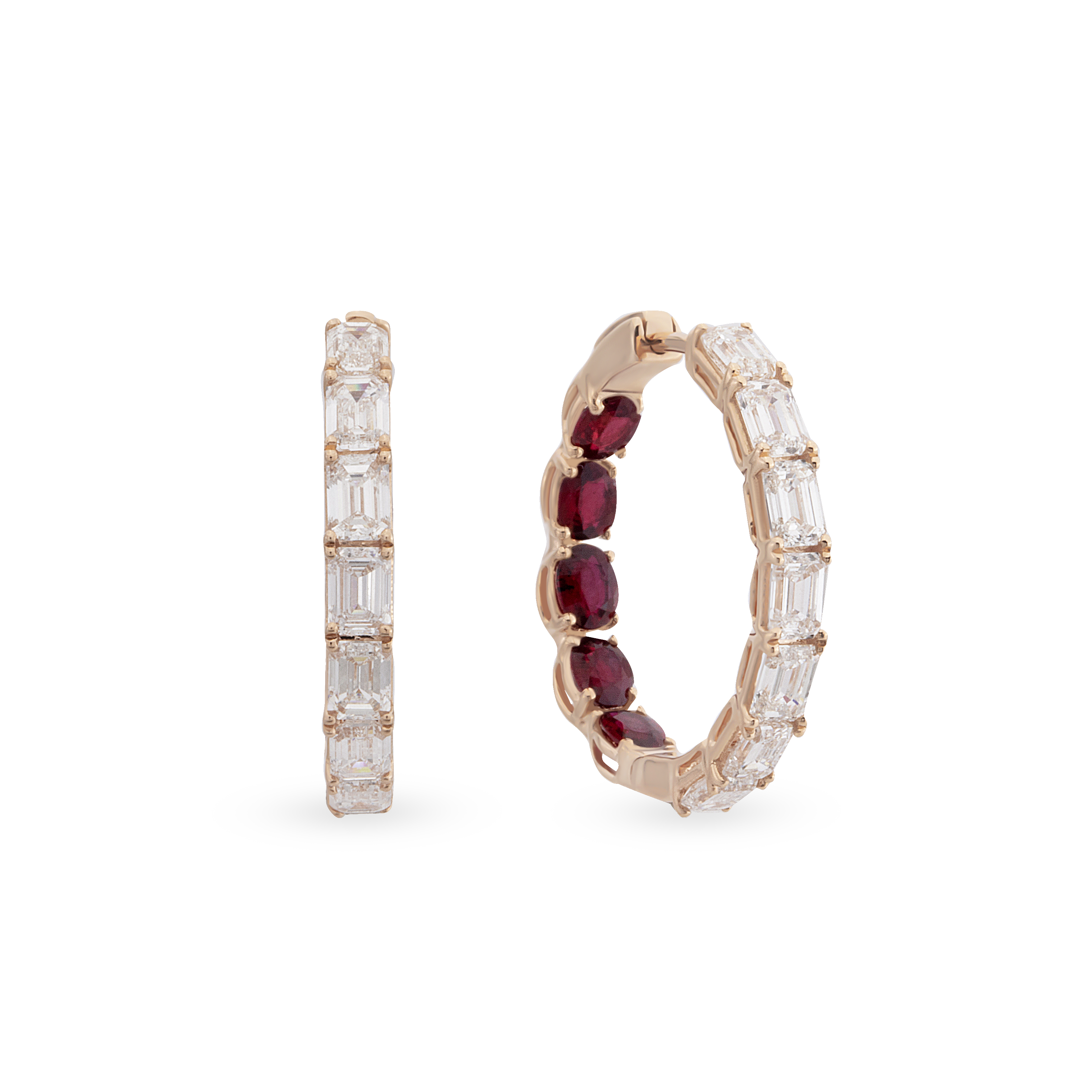 Baguette Glam Ruby Hoop Earrings