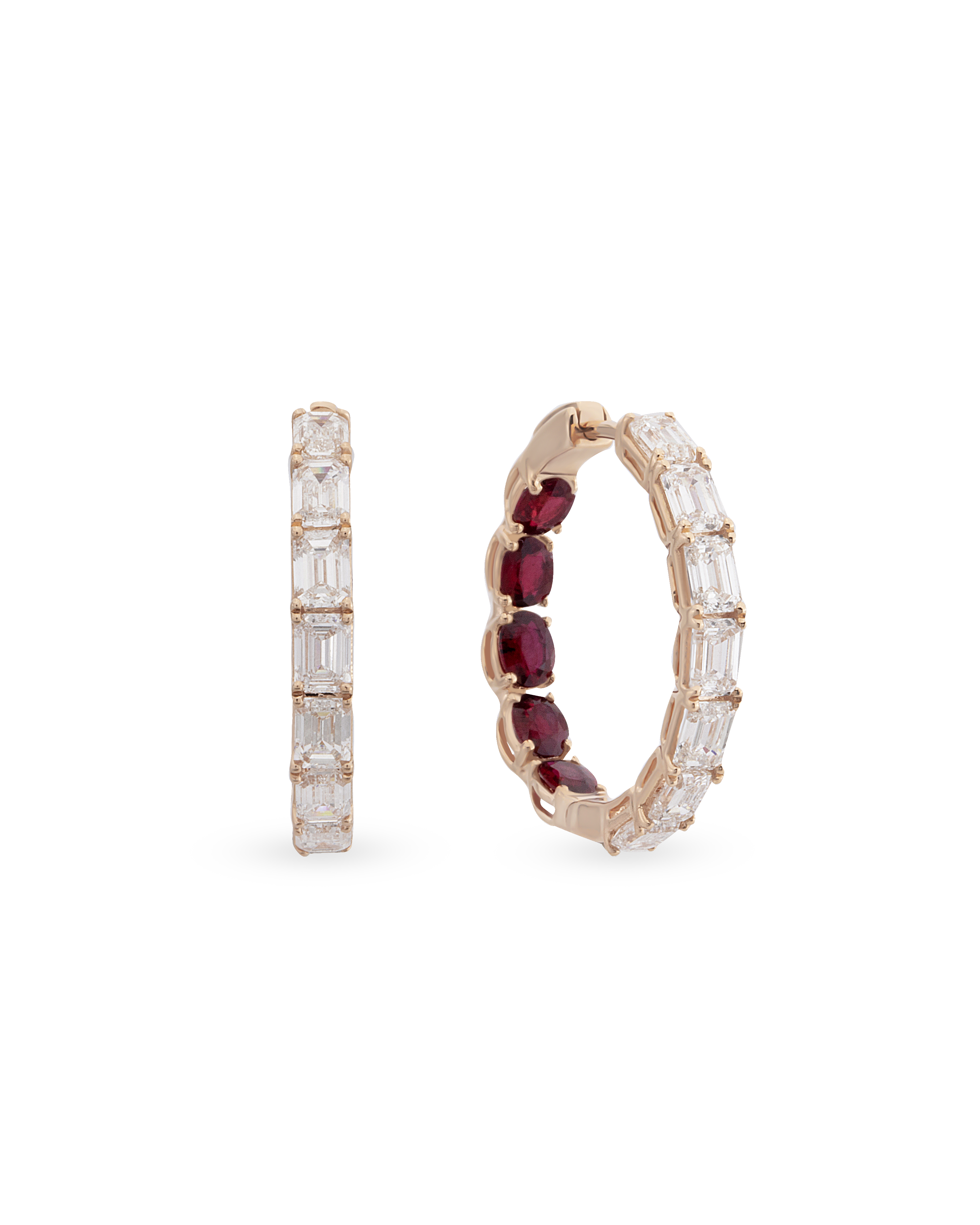 Baguette Glam Ruby Hoop Earrings
