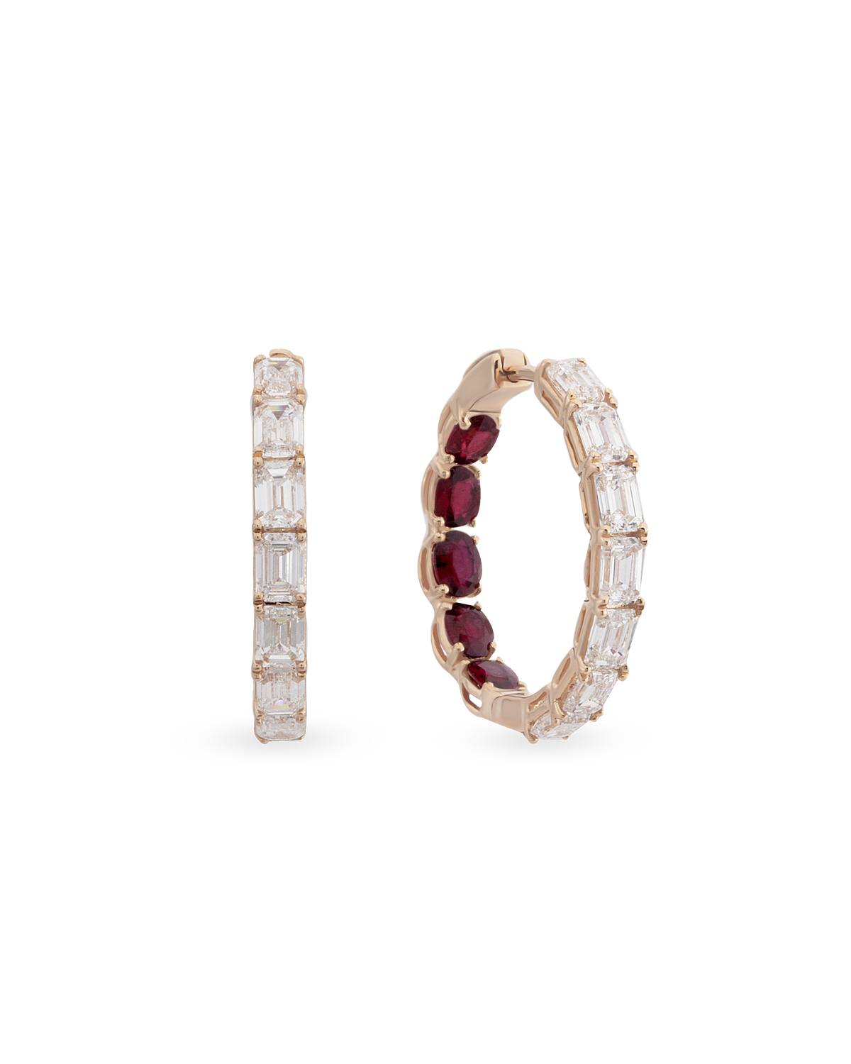 Baguette Glam Ruby Hoop Earrings