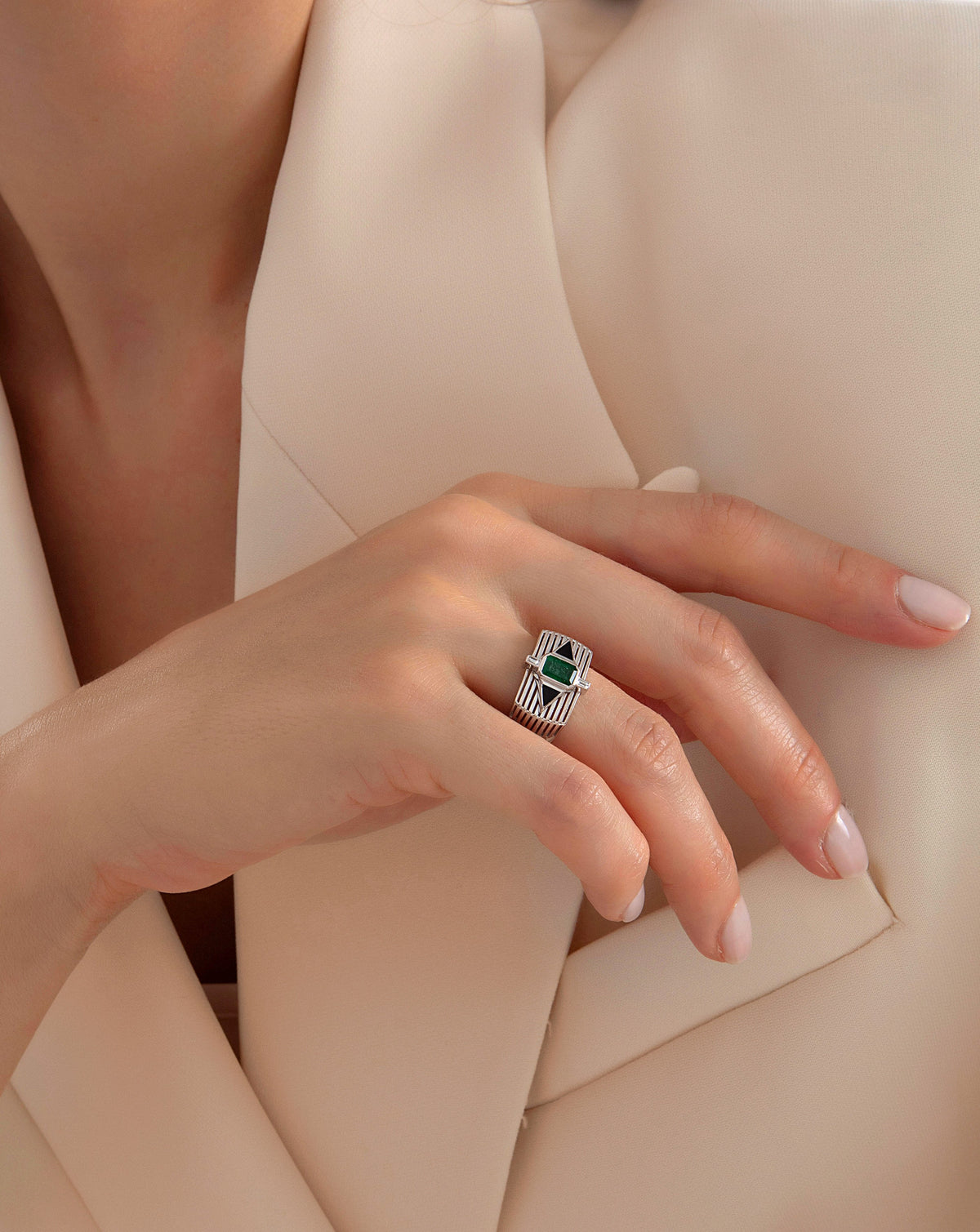 Chiara Tria Emerald Ring