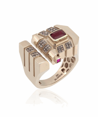 Era Curved Ring - Ruby Champagne Diamond