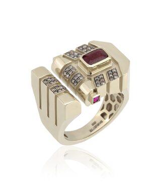 Era Curved Ring - Ruby Champagne Diamond