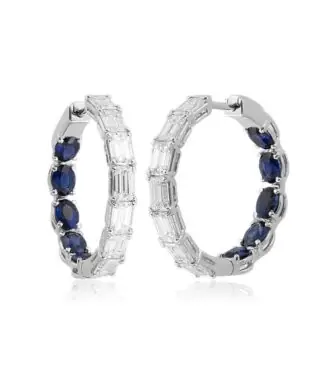 Baguette Halka Küpe - Safir