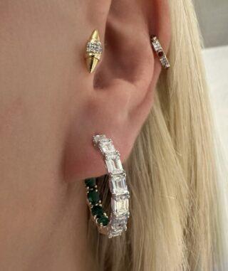 Baguette Hoop - Emerald